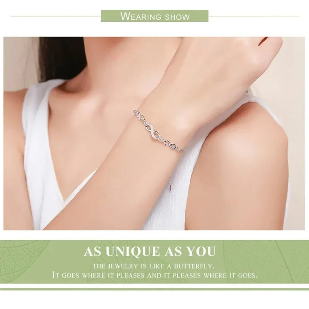 Sterling Silver Infinity Bracelet with CZ – Adjustable