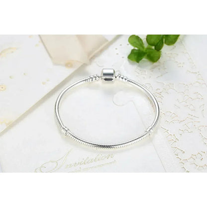 Sterling Silver Snake Chain Charm Bangle – 3mm Barrel Clasp