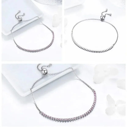 Sterling Silver CZ Tennis Bracelet – 14K Gold Plated Adjustable