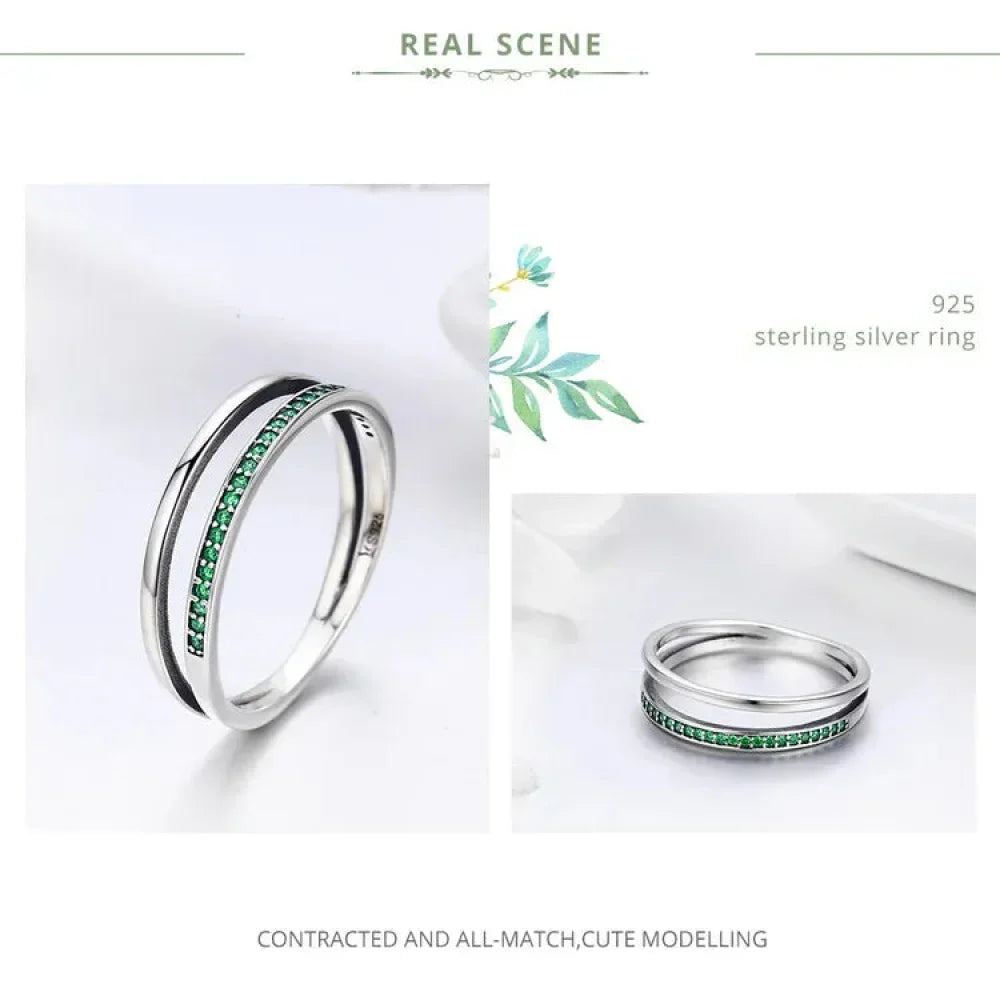 925 Sterling Silver Black & Clear Double Circle CZ Ring