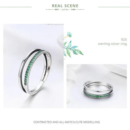 925 Sterling Silver Black & Clear Double Circle CZ Ring