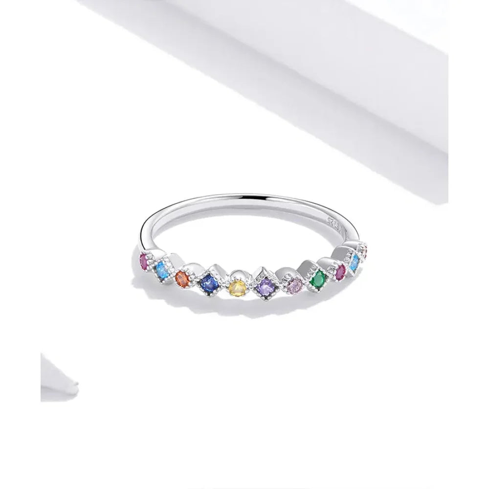 925 Sterling Silver Rainbow CZ Band Ring