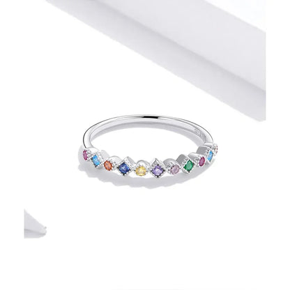 925 Sterling Silver Rainbow CZ Band Ring
