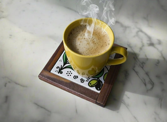 Dessous de Verre Céramique Palestinienne Fait Main Résistant à la Chaleur pour Café, Thé