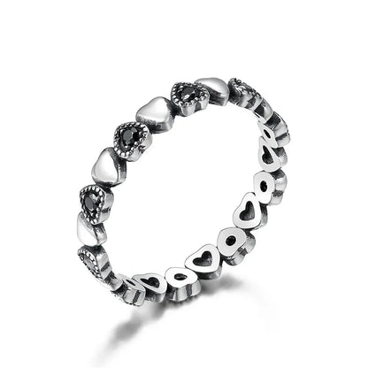 Bague en argent sterling 925 avec étoiles et cœurs