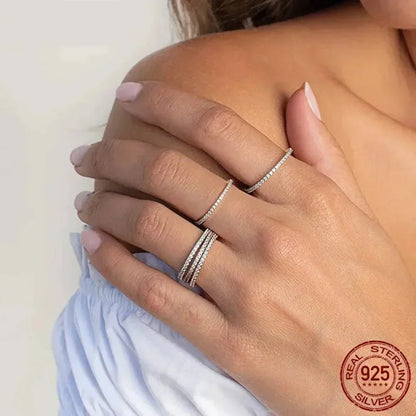 925 Sterling Silver Cz Simulated Diamond Stackable Ring Platinum Plated Eternity Bands For Women