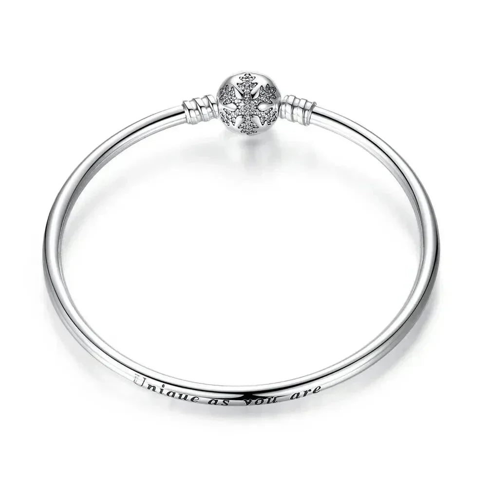 Sterling Silver Snake Chain Bangle Bracelet with CZ Pavé