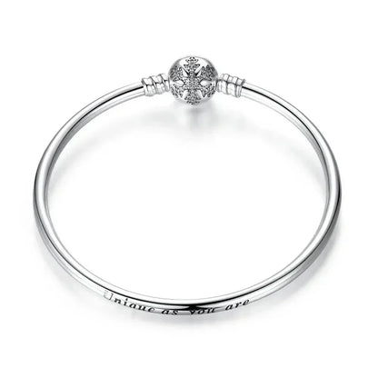 Sterling Silver Snake Chain Bangle Bracelet with CZ Pavé