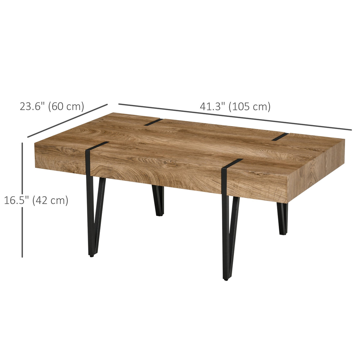 Clayton Rustic Coffee Table with Steel Hairpin Legs-Natural Wood