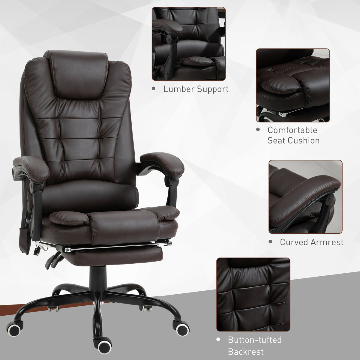 Chaise de bureau exécutive Declan avec massage à 7 points et fonctions d'inclinaison - Marron