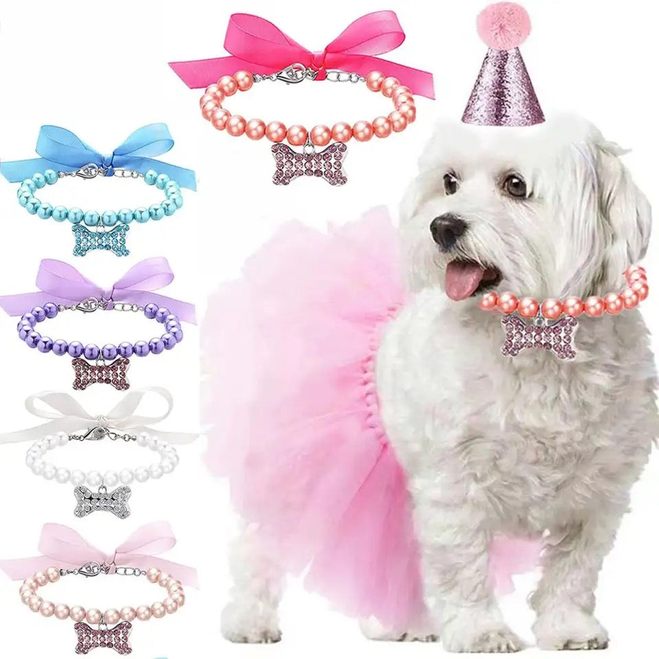 Collier pour chien en perles et strass