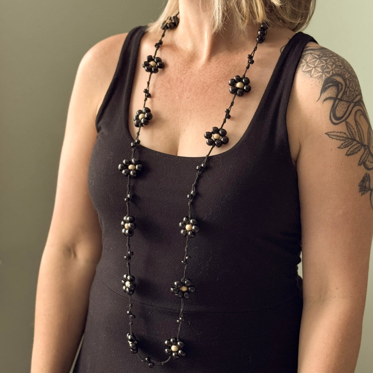 Wooden Ball Flower Necklace
