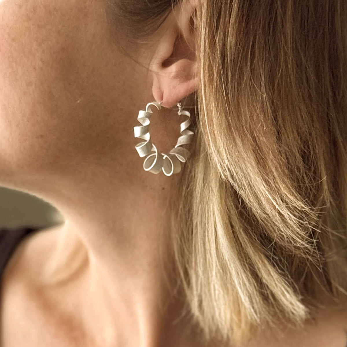 Spiral Hoop Stud Earrings - Silver Plate