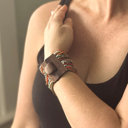 Mixed Bead Bracelet with Wooden Clasp