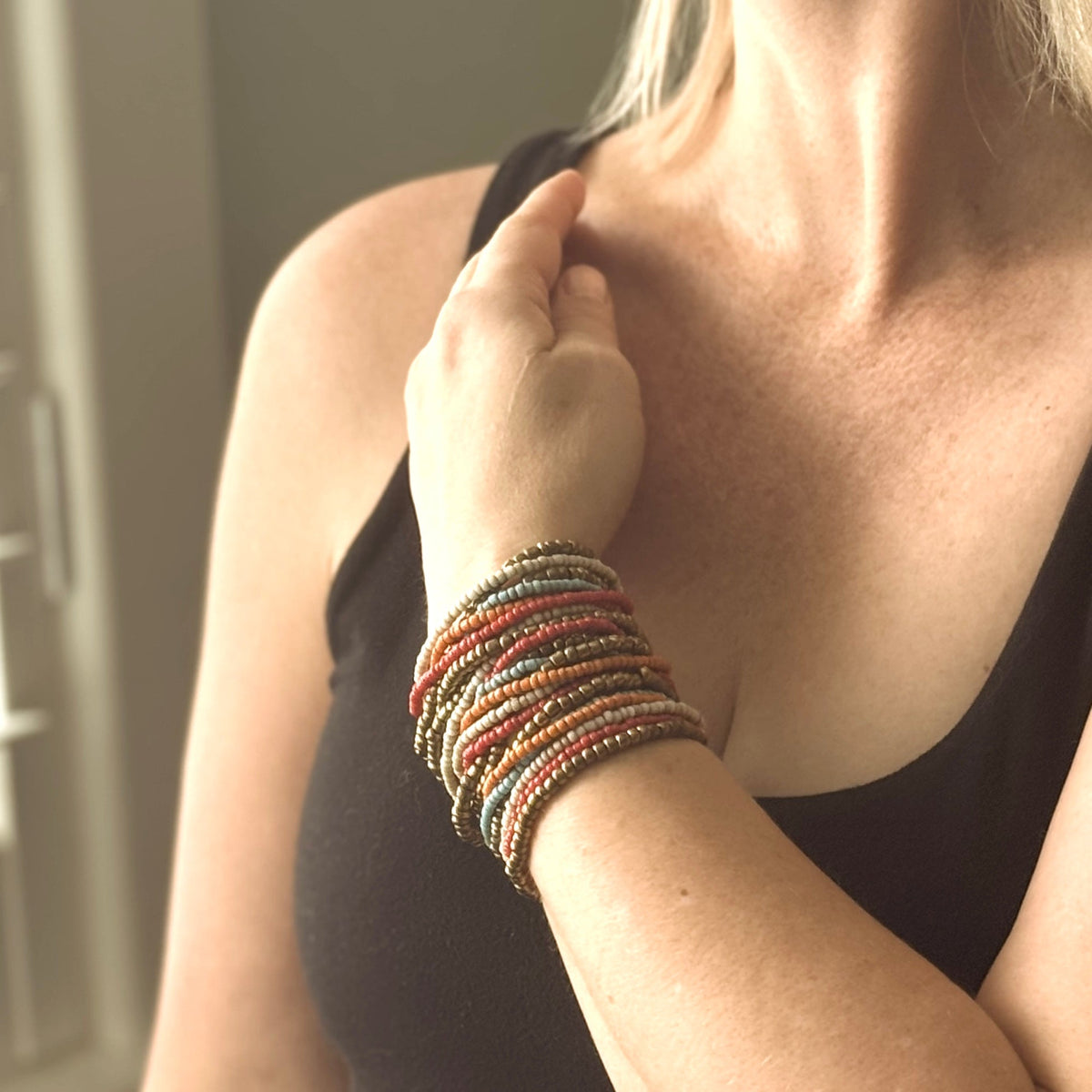 Mixed Bead Bracelet with Wooden Clasp