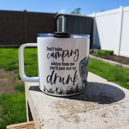 Mug à café de 50 cl en acier inoxydable avec conseils de camping | Mug d'été