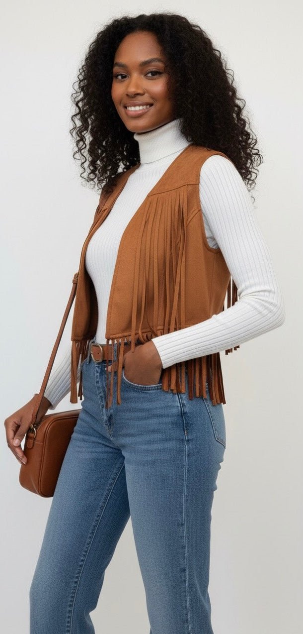 Gilet en daim à franges
