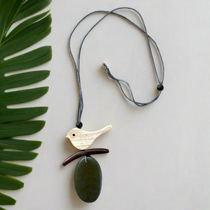 Wooden Bird on a Branch Necklace