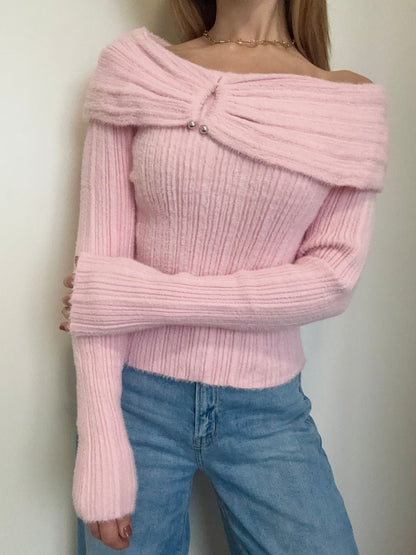Épaule dénudée-Rose-Pull