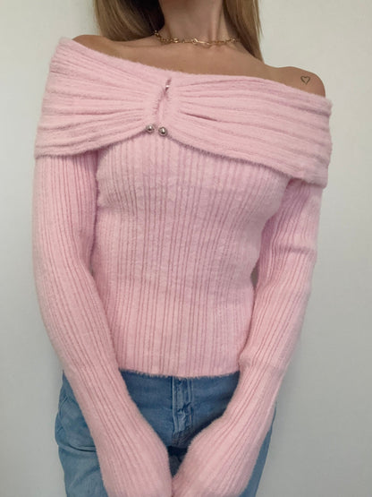 Épaule dénudée-Rose-Pull