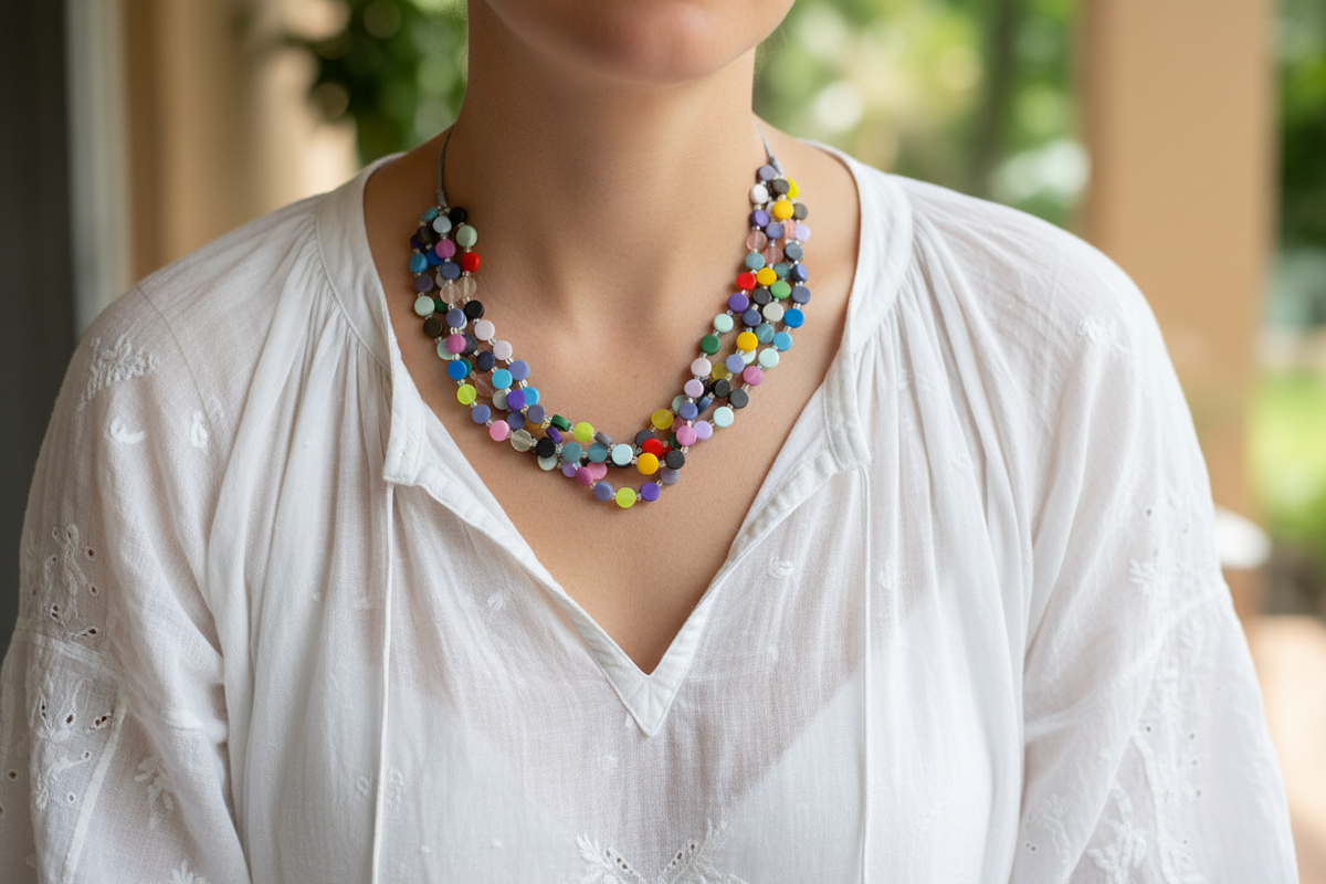 Resin & Glass Bead Disc Necklace