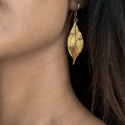 Textured Leaf Earrings- Gold Plate