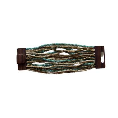 Mixed Bead Bracelet with Wooden Clasp