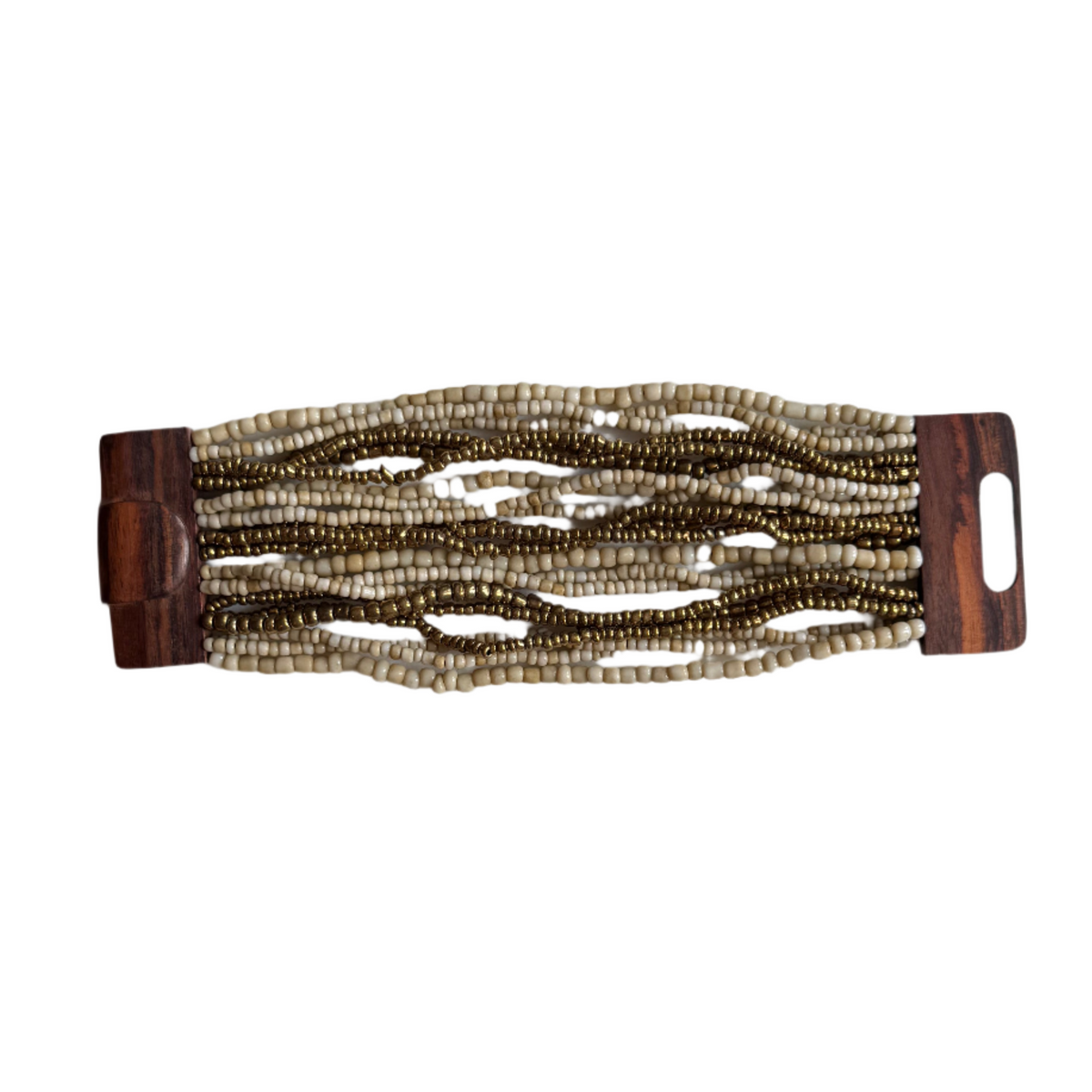 Mixed Bead Bracelet with Wooden Clasp