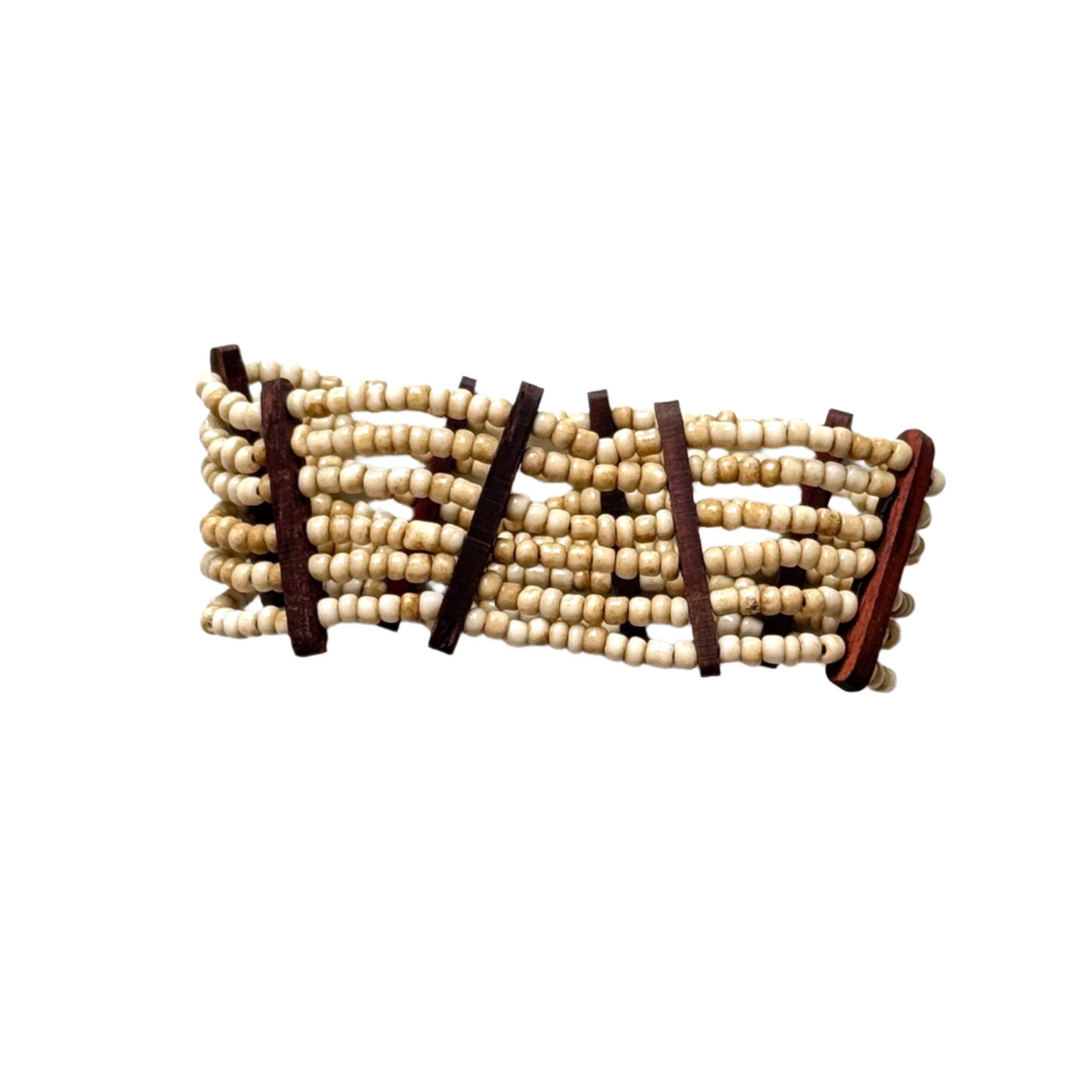 Elasticated Bead Bracelet with Wood Detail