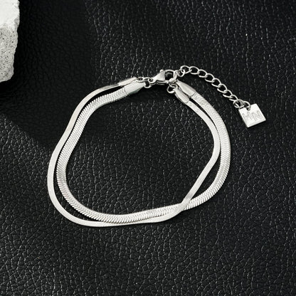 INESE : Bracelet en or blanc (ton argenté) à 2 couches, texture peau de serpent