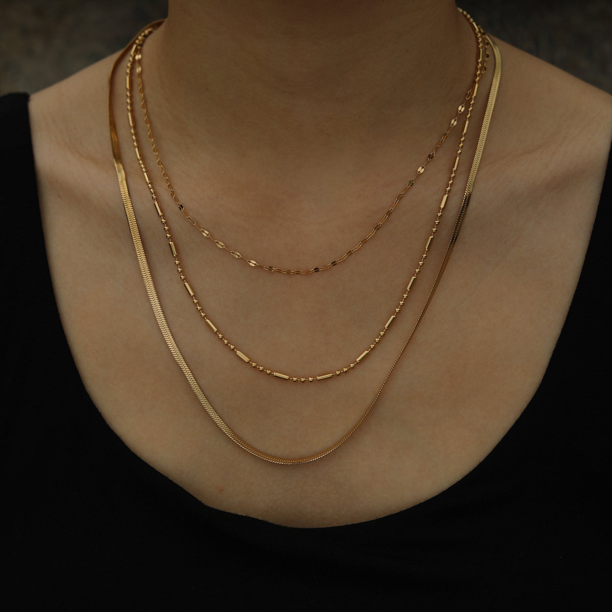 IRIS Triple Layer Multi Chain Gold Necklace