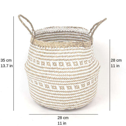 Isak - Panier en jonc de mer avec décorations blanches