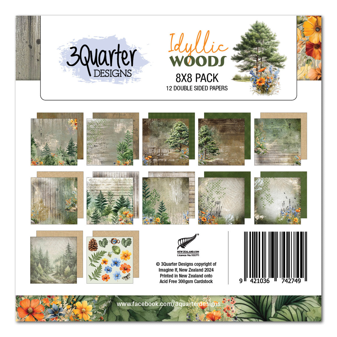 Pack de papier Idyllic Woods 8x8 de 3Quarter Designs