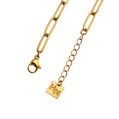 IZARA Paper-Clip & Oval-Beads Chain Bracelet in Gold