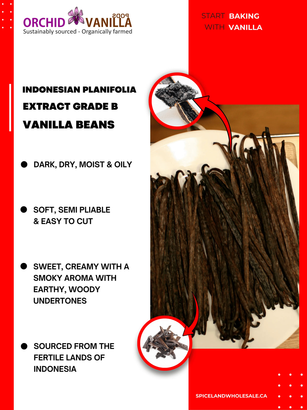 Indonesian Vanilla Beans (Sumatra) Planifolia Extract Grade-B<br>For Extract Making<br>By Pound