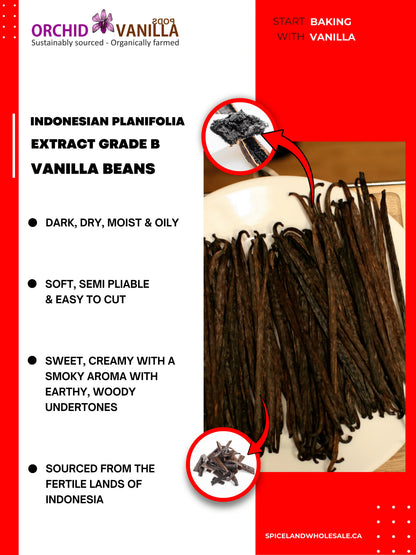 Indonesian Vanilla Beans (Sumatra) Planifolia Extract Grade-B<br>For Extract Making<br>By Pound