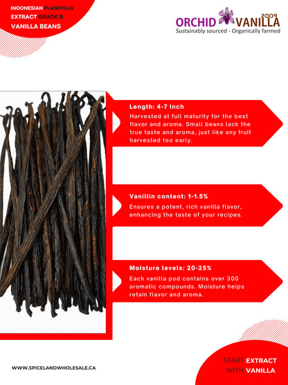 Indonesian Vanilla Beans (Sumatra) Planifolia Extract Grade-B <br>For Extract Making<BR>By Ounce