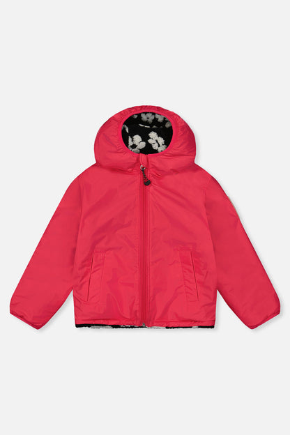 Reversible Mid-Season Jacket Pink And Black Printed Flowers