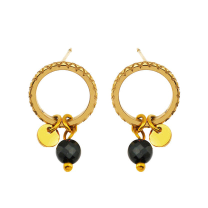 Style JAZMIN Noir-Or : Puces d'Oreilles avec Mini-Breloques