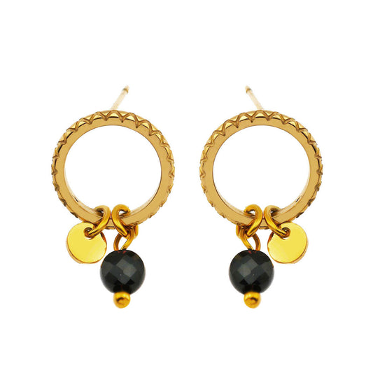 Style JAZMIN Noir-Or : Puces d'Oreilles avec Mini-Breloques