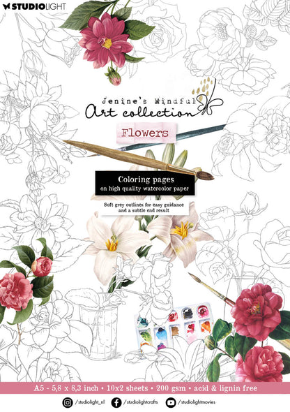 Bloc de papier à colorier JMA 10x2 Fleurs Essentielles 20 Feuilles