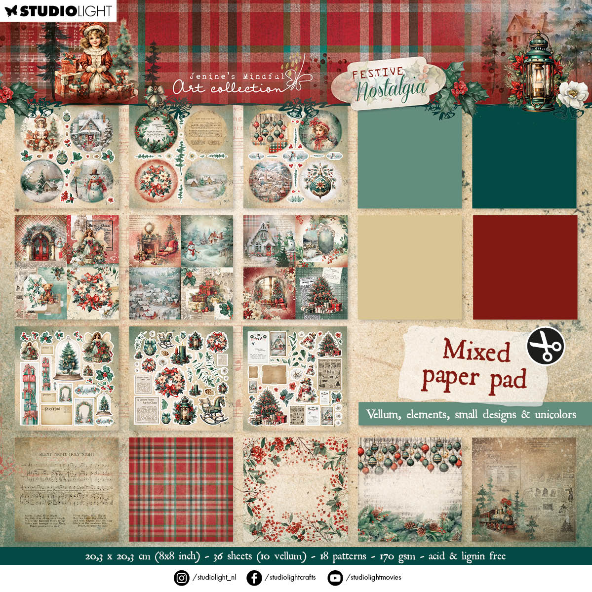 Bloc de papier mélangé JMA Calque, Unicolor & Elements Festive Nostalgia 36 feuilles