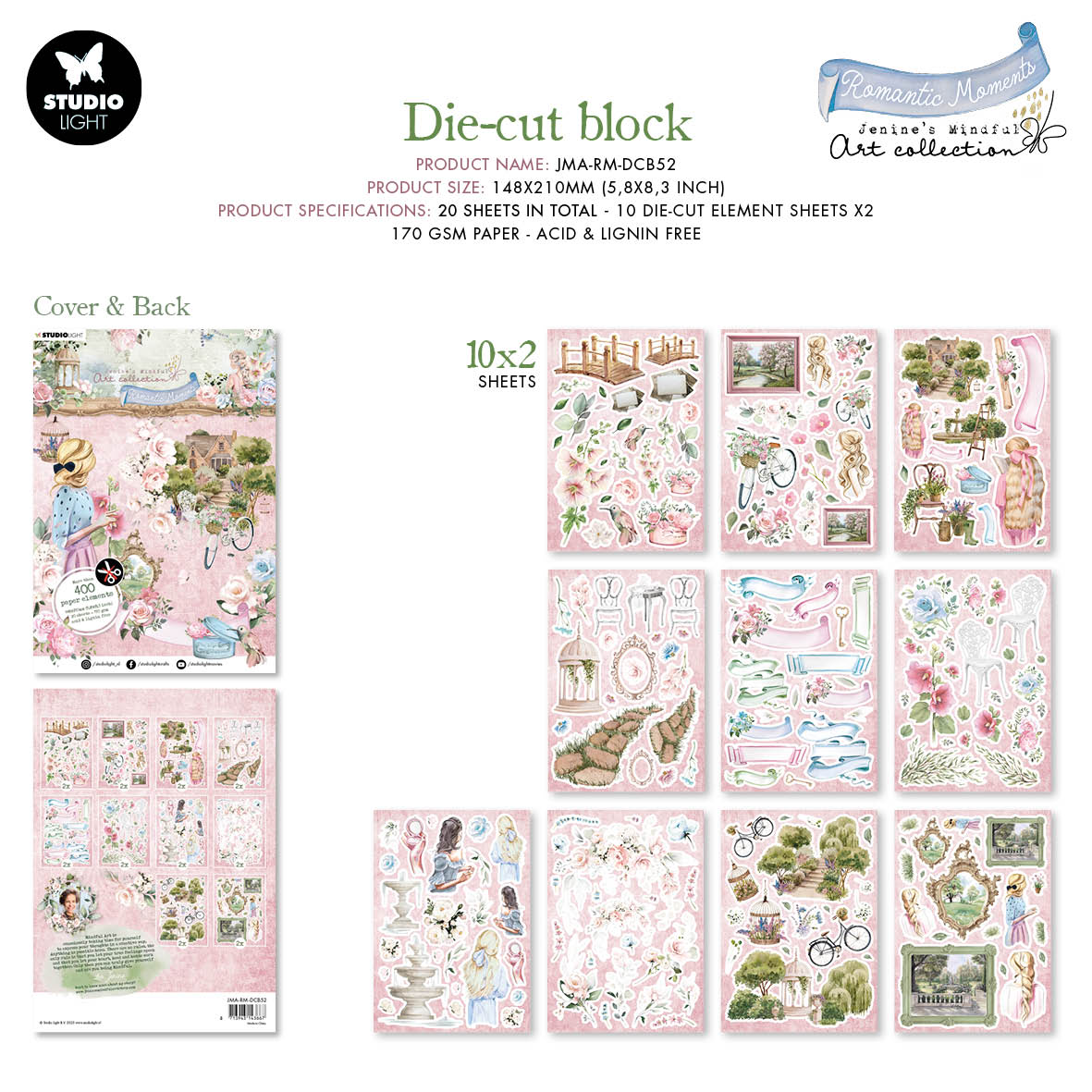 JMA Éléments en papier découpé Romantisme 148x210x5mm 20 feuilles n°52