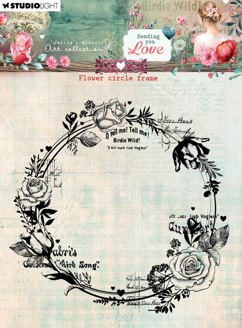 JMA Tampons transparents Cadre rond fleuri « Sending You Love » 1 pièce