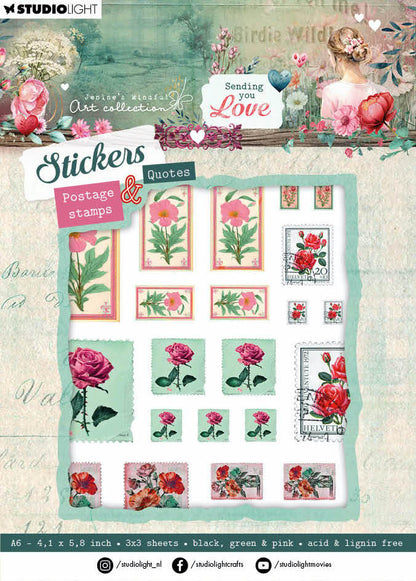 JMA Sticker Sheets Postage Stamps & Quotes Sending You Love 9 SH