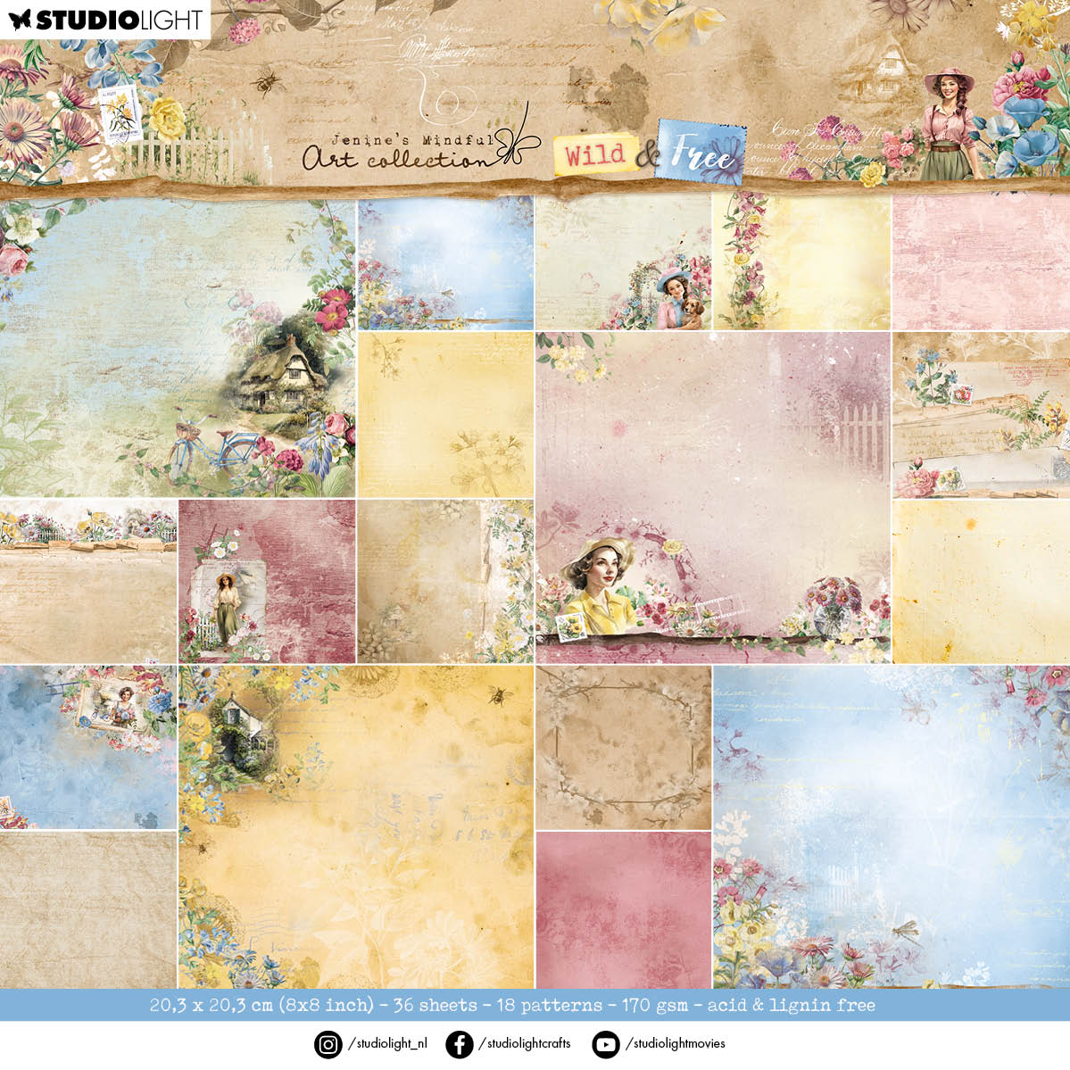 JMA Design Bloc de papier - Motifs de fond Wild & Free - 36 feuilles