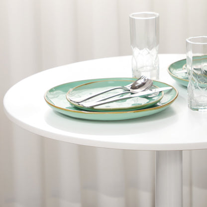 Table à manger ronde moderne Jan avec piètement en acier pour petits espaces-Blanc