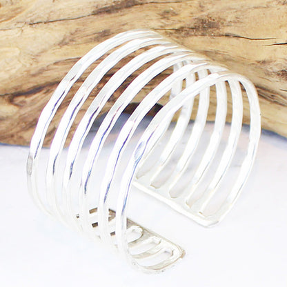 Six Strand Metal Cuff - Silver Colour