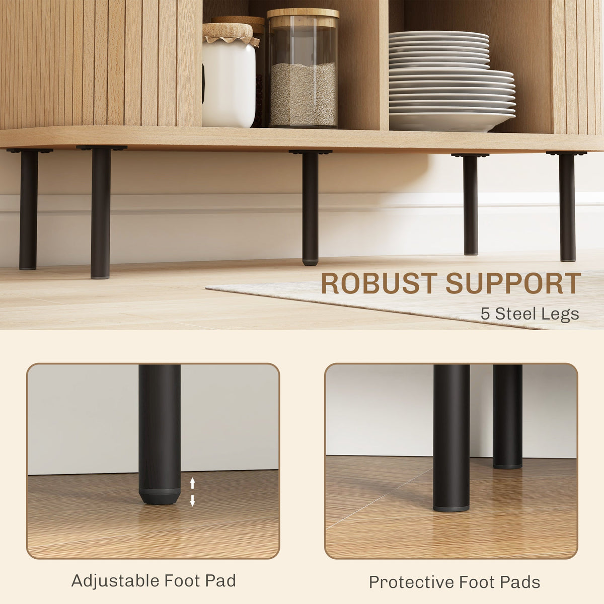 Bahut de 90 cm Aspen avec portes tambour à lattes - Chêne