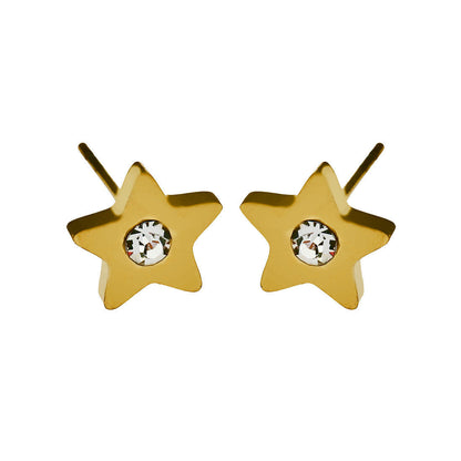 LAYLA Gold: Star Shaped Stud Earrings with a Solitaire Zirconia at Centre